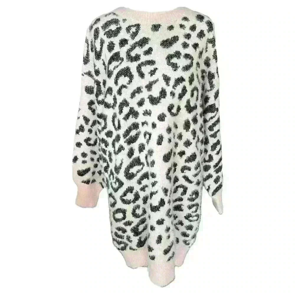 Fuzzy pink leopard sweater dress size S